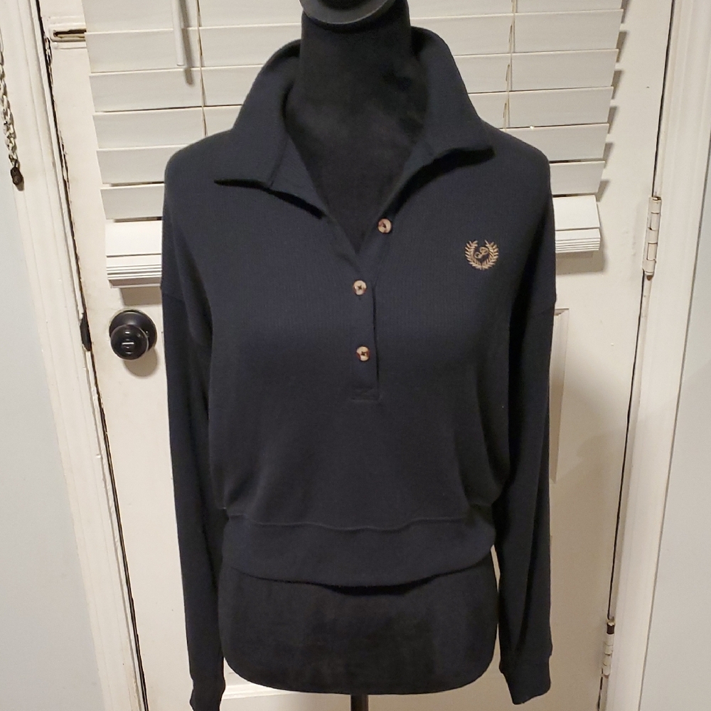 PINK Victoria's Secret Black Crop Sleep Shirt